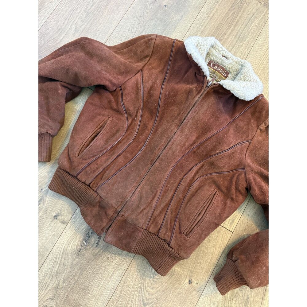 CASUAL CORNER S VTG vintage Rust Suede Sherpa Zip Up Jacket Coat western cowboy